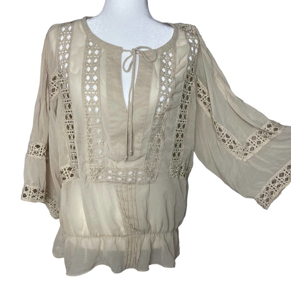 Daniel Rainn Lace Gauze Beige Boho Blouse Size M